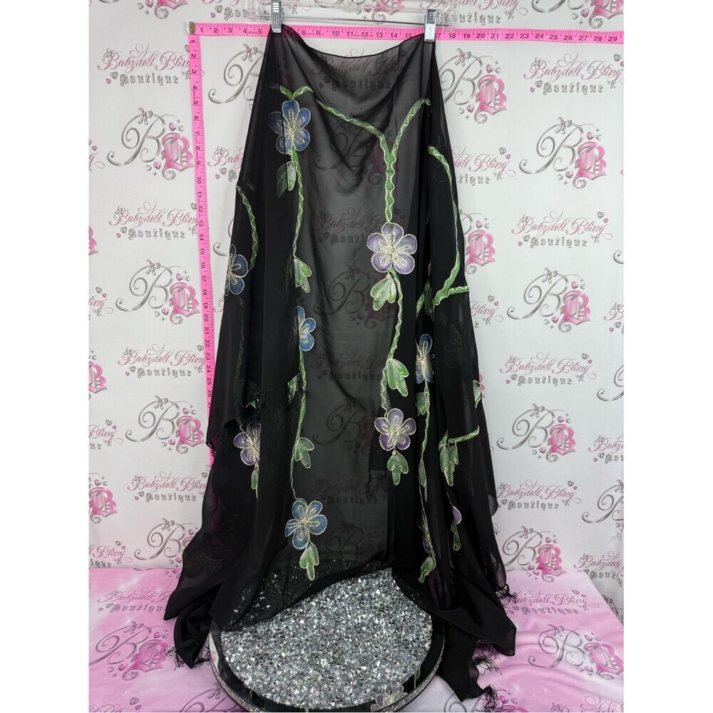 Rima beachworld Black Sheer Floral Embroidered Wrap with Blue & Lavender Blooms